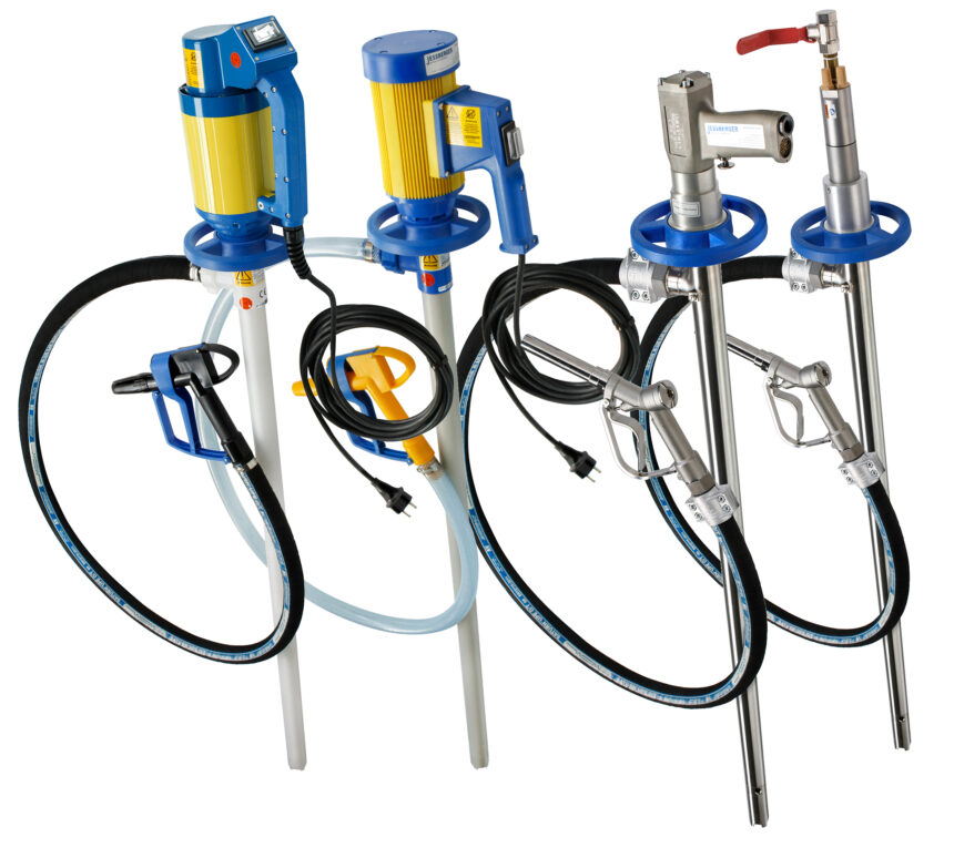 Vier verschiedene Fasspumpen des Herstellers JESSBERGER.