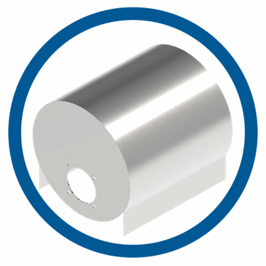 Motorabdeckung aus Edelstahlblech für hygienische Kreiselpumpen.