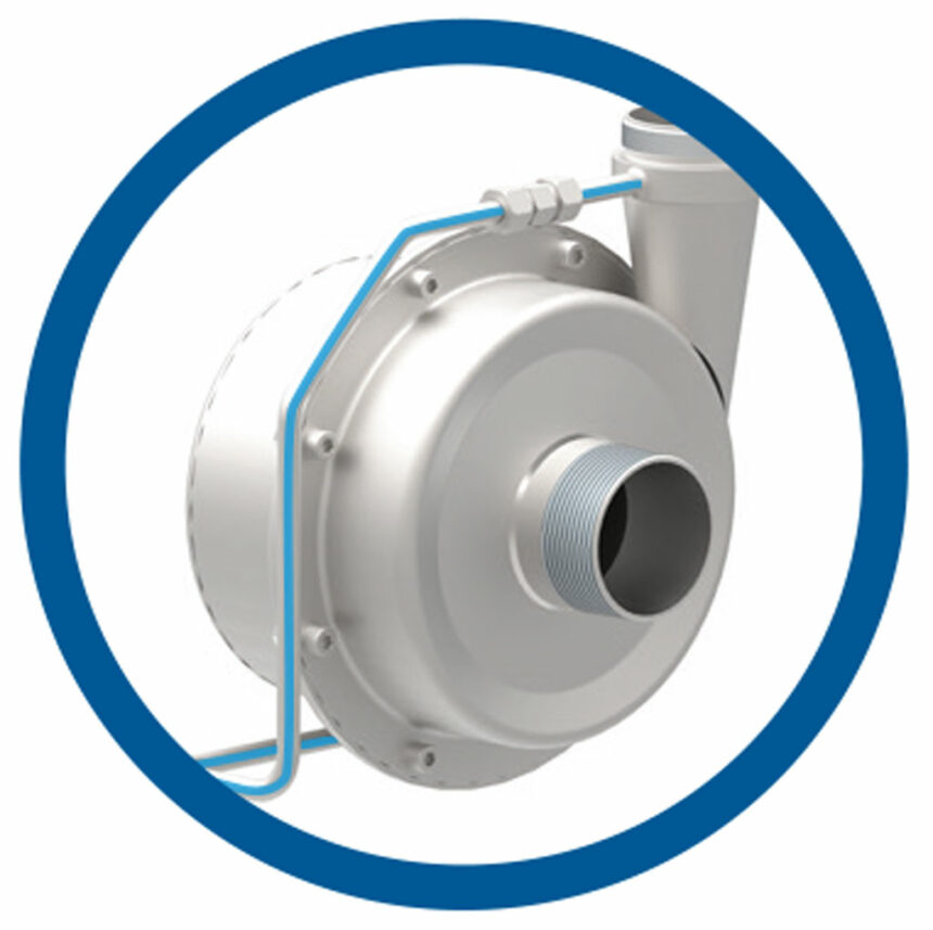 Gespülte Gleitringdichtung für eine industrielle Kreiselpumpe.