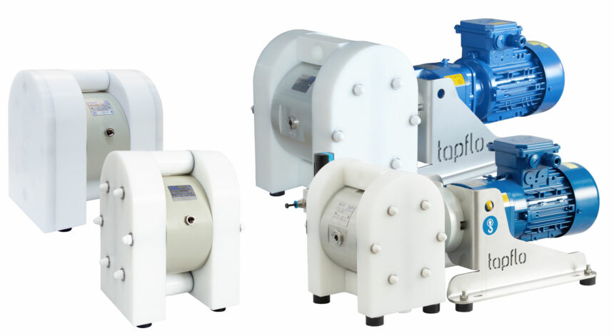 Druckluftmembranpumpe vs Elektrische Membranpumpe – jeweils zwei Modelle nebeinander.